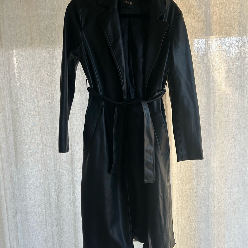 Black Faux Leather Trench Coat